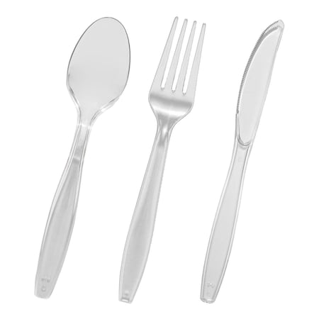 Smarty Had A Party Clear Disposable Plastic Cutlery Set - Spoons, Forks and Knives (1000 Guests), 3000PK 420S-CLCS-CASE